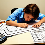 **

A cluttered engineering workstation with a student looking stressed. A badly drawn blueprint lies next to a ruler showing an incorrect measurement, along with scattered papers and open textbooks on materials science. The overall mood is one of frustration and time pressure.

**