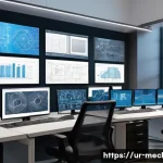 Home 20 기계설계분야에서의 협업 사례 - A collaborative engineering workspace featuring a diverse team of mechanical engineers, electrical s...
